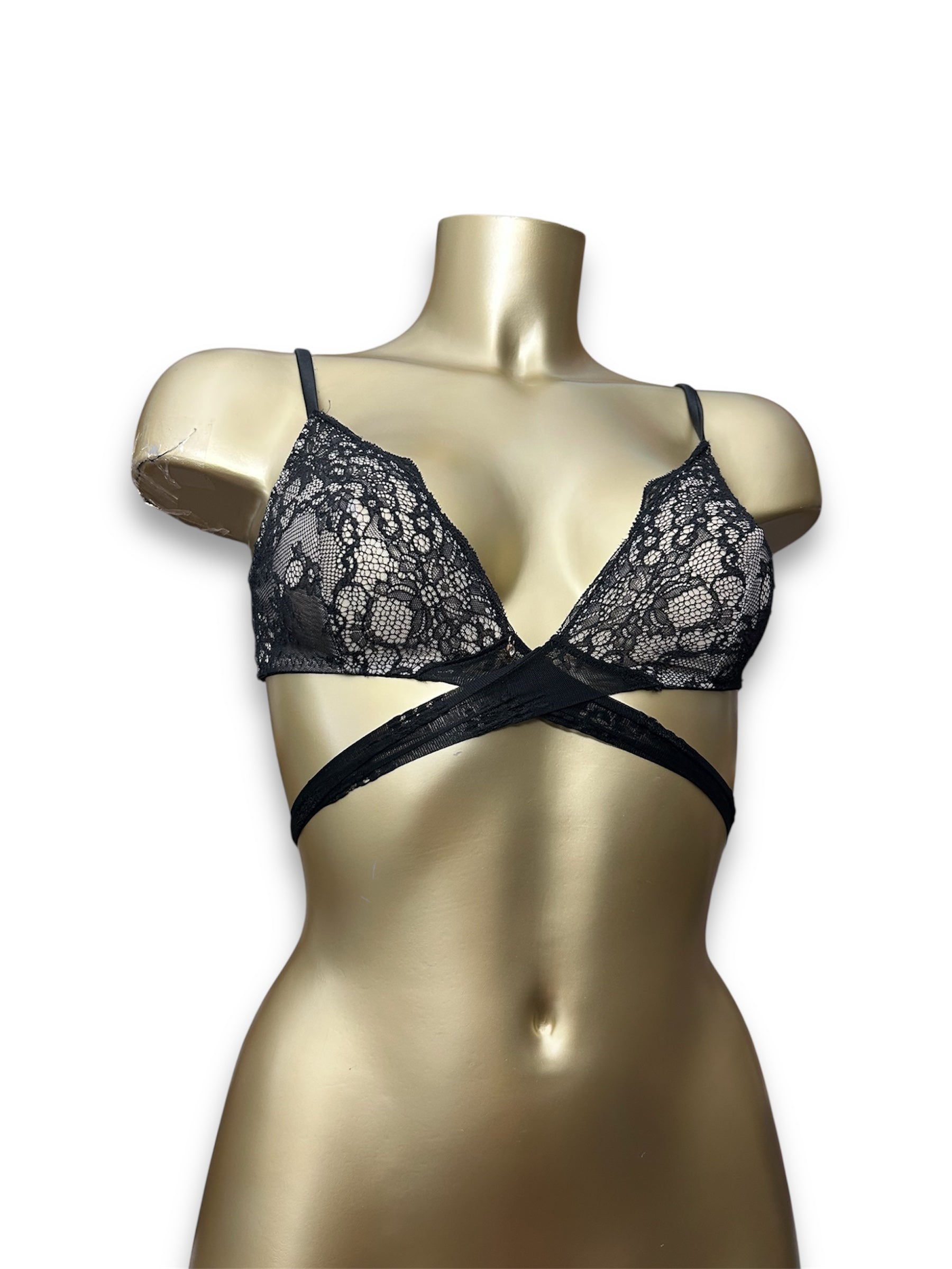 Black mesh tie up bralette (S)