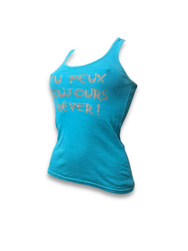 Blue 100% cotton text print tank top (S)