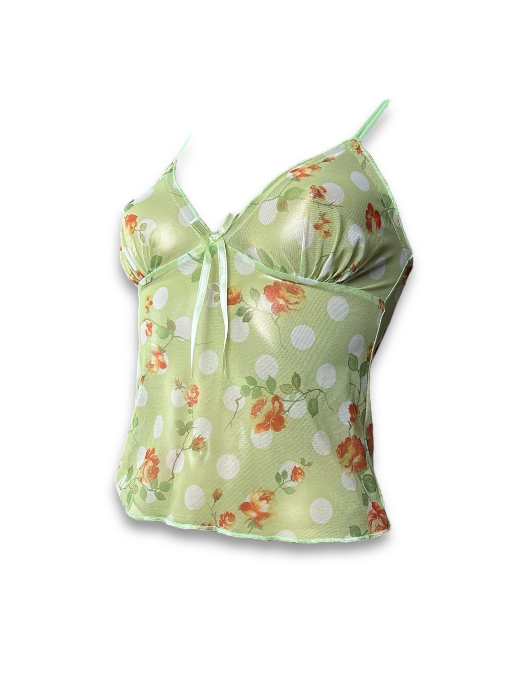 Green floral mesh cami top (S)