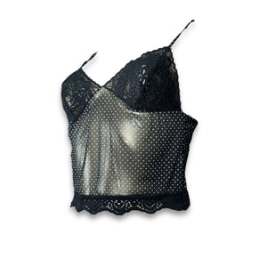 Black mesh polka dots babydoll cami top (M/L)