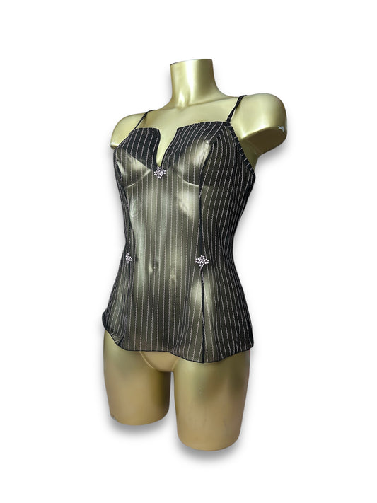 Brown mesh babydoll cami top (M)