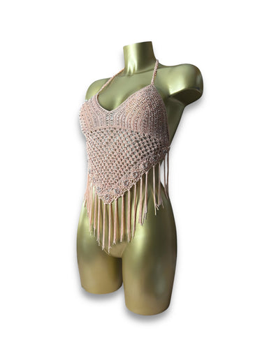 Pink crochet lined halter top (S)