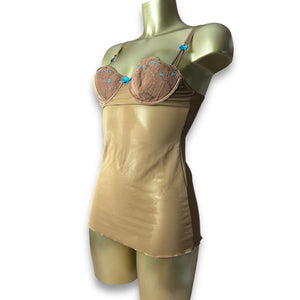 Beige mesh babydoll corset top  (S)