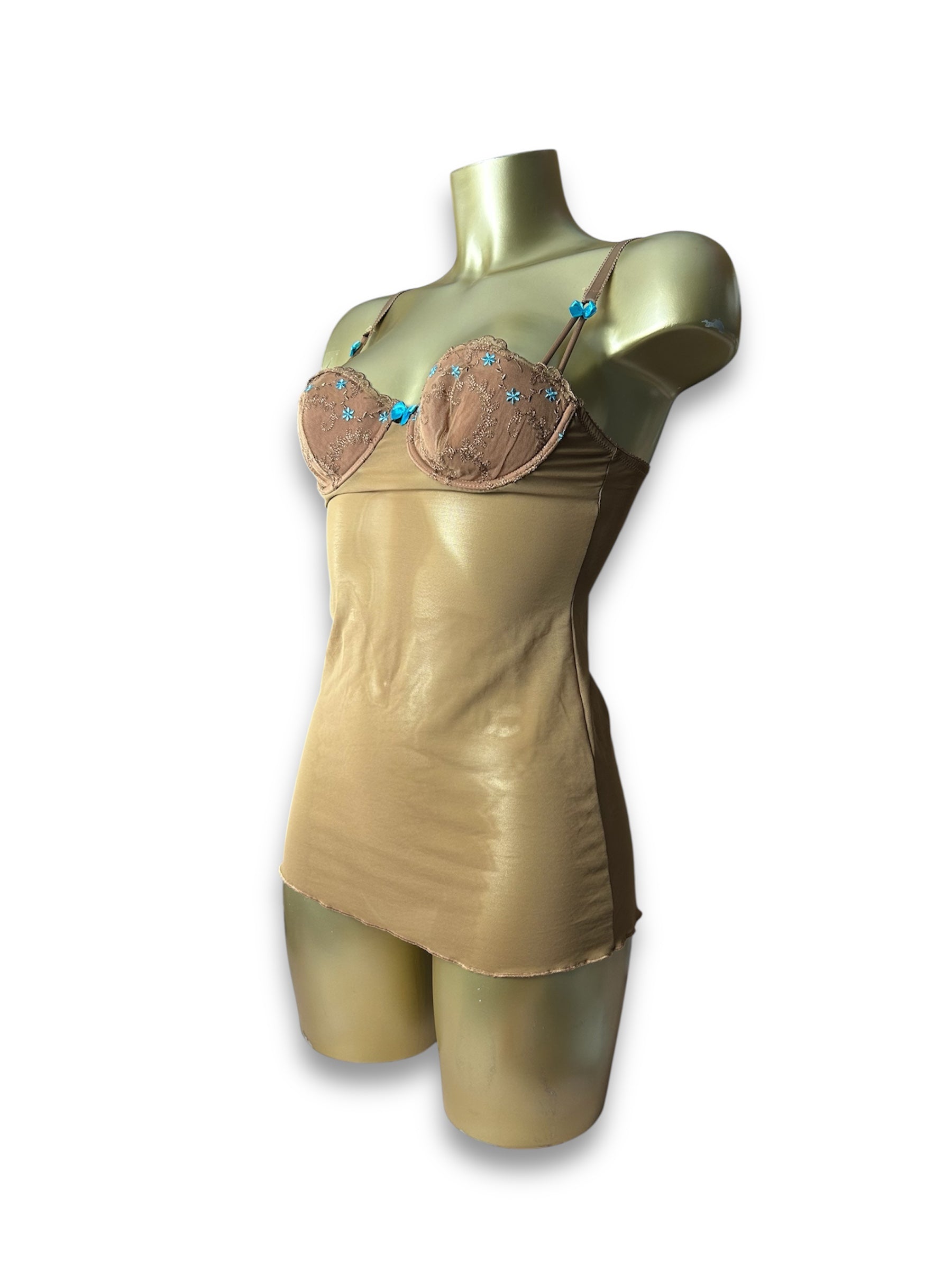 Beige mesh babydoll corset top  (S)