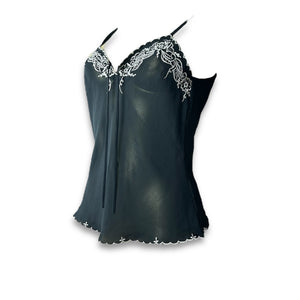 Black mesh backless embroidered top (S/M)
