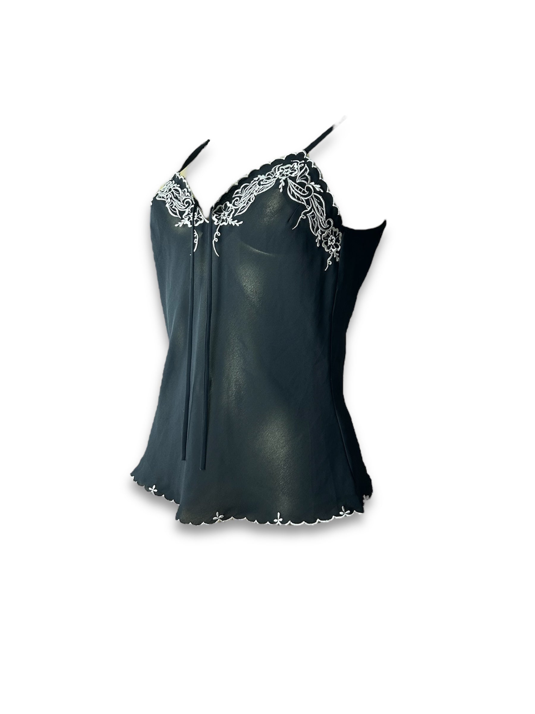 Black mesh backless embroidered top (S/M)