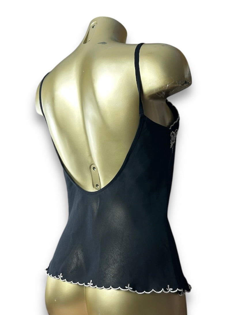 Black mesh backless embroidered top (S/M)