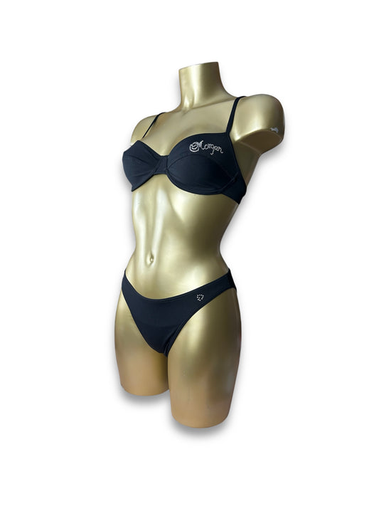 Black strass logo bikini set (M)