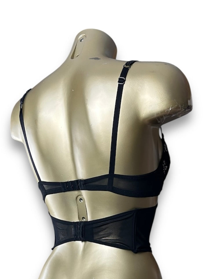 Black mesh embroidered corset top (S)
