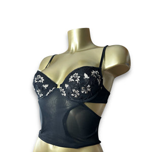 Black mesh embroidered corset top (S)