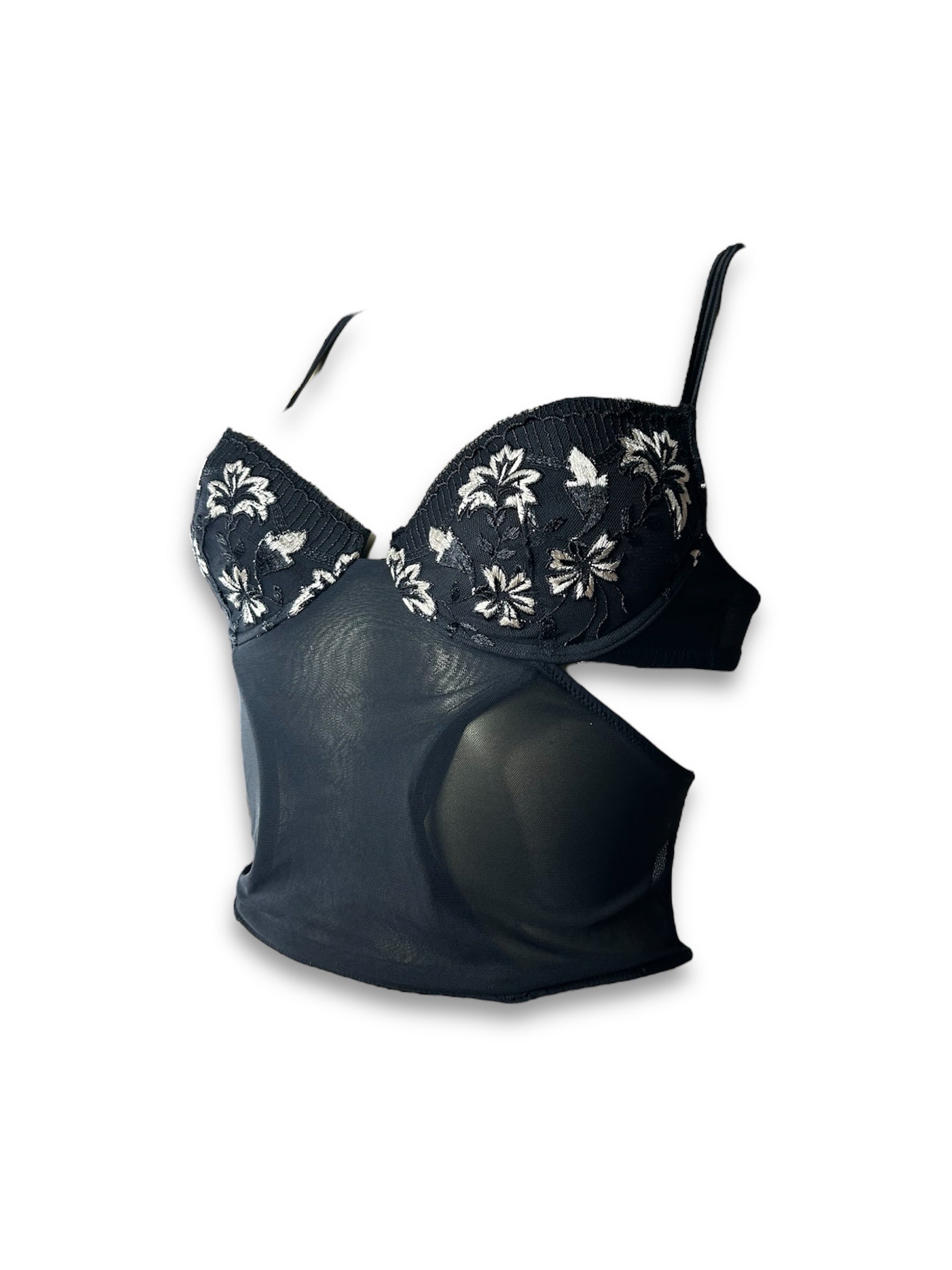 Black mesh embroidered corset top (S)
