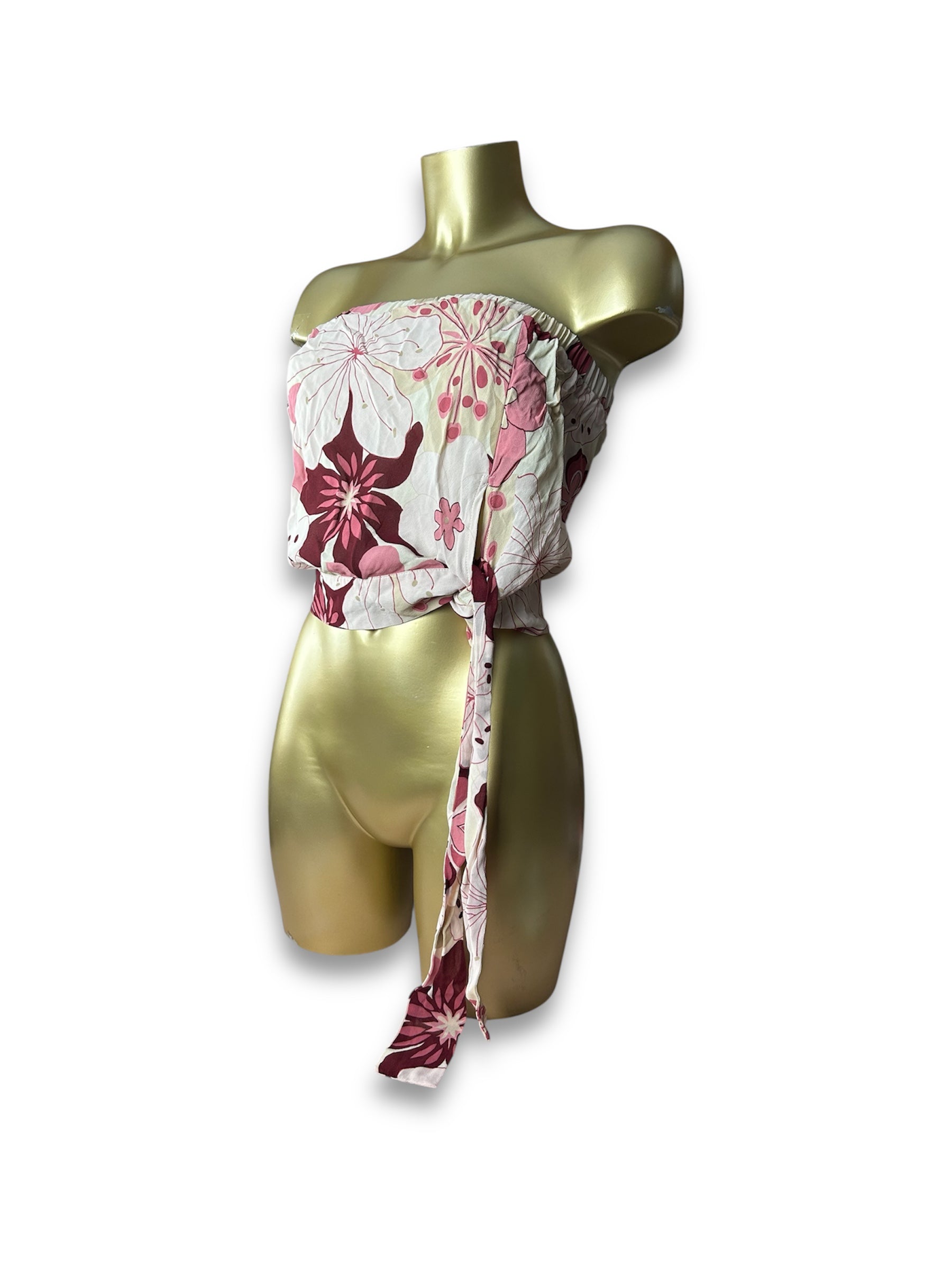 Pink mesh lined floral tube top (S/M)