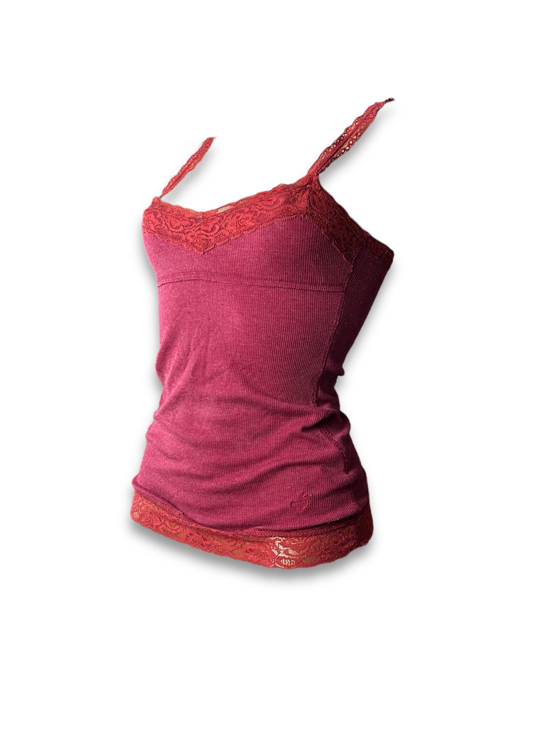 Red cotton ribbed lace cami top (S)