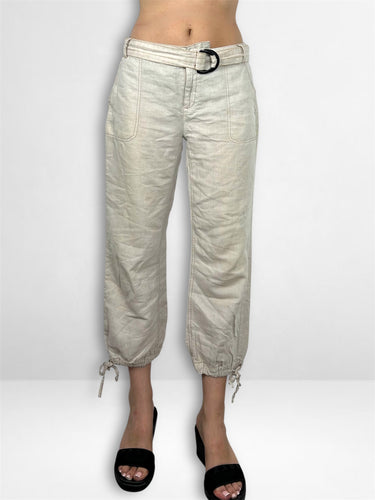 Beige linen low rise capri pants (S)