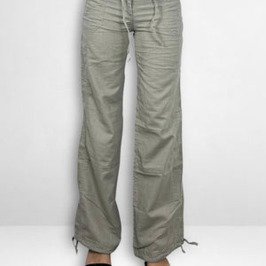Beige linen low rise baggy pants (XS)