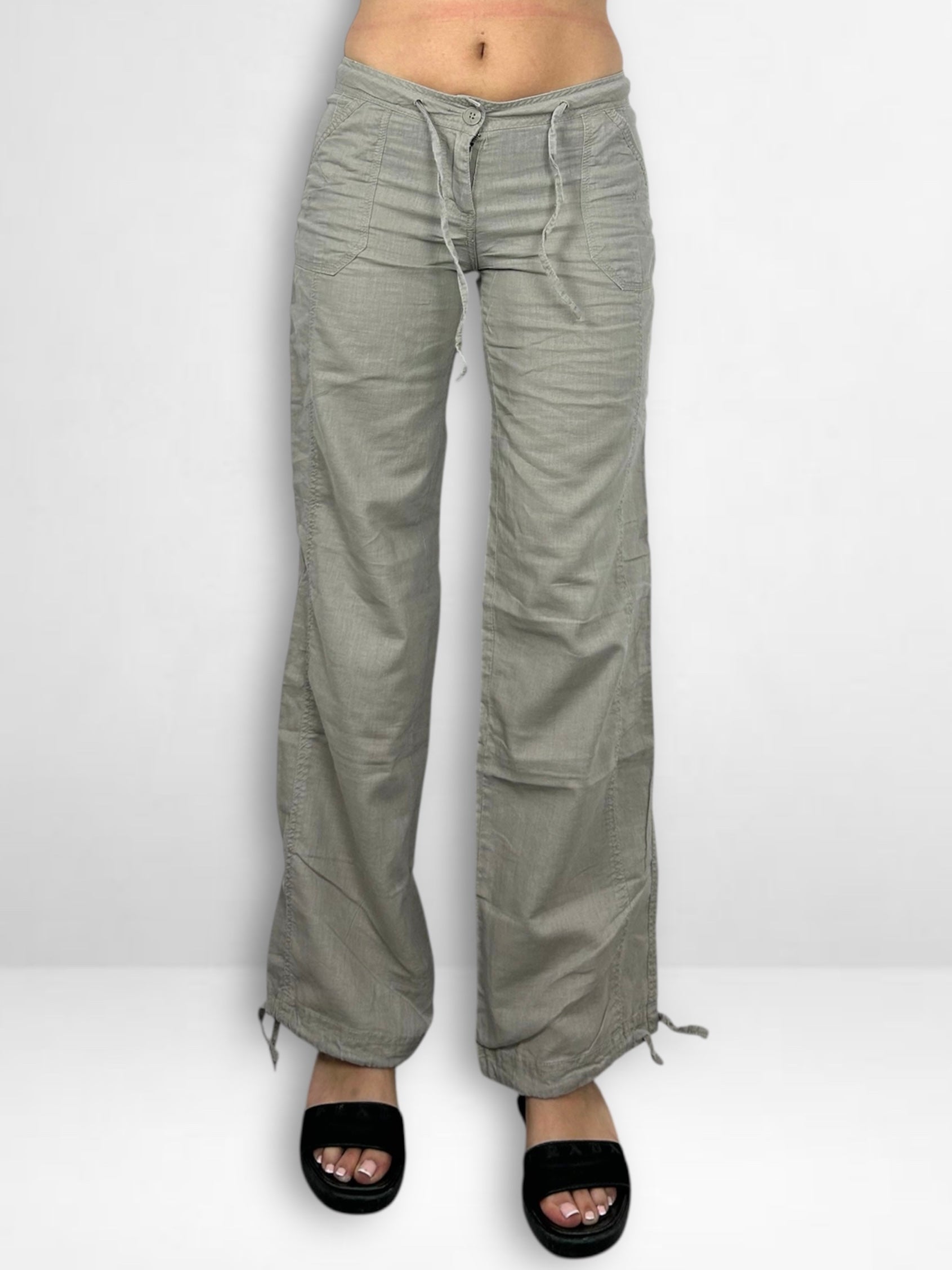 Beige linen low rise baggy pants (XS)