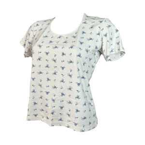 White floral print crewneck  tee  90s y2k vintage (M/L)