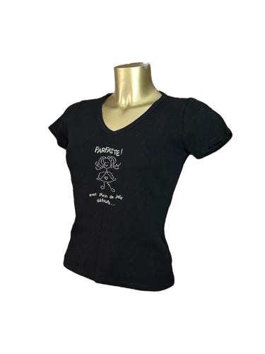 Black cotton graphic print stretchy tee  (S/M)