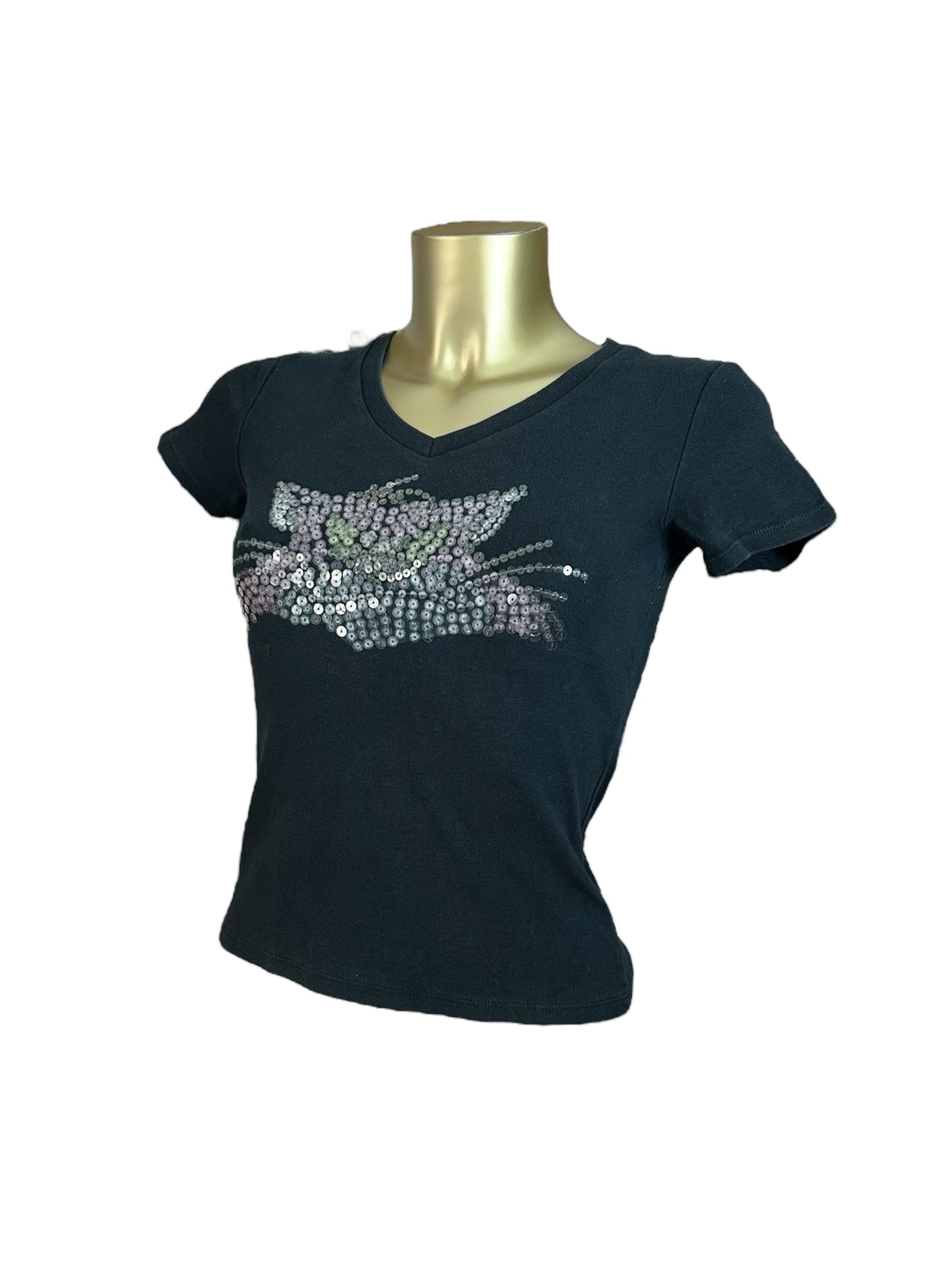Black 100% cotton sequins tee (S)