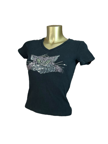 Black 100% cotton sequins tee (S)