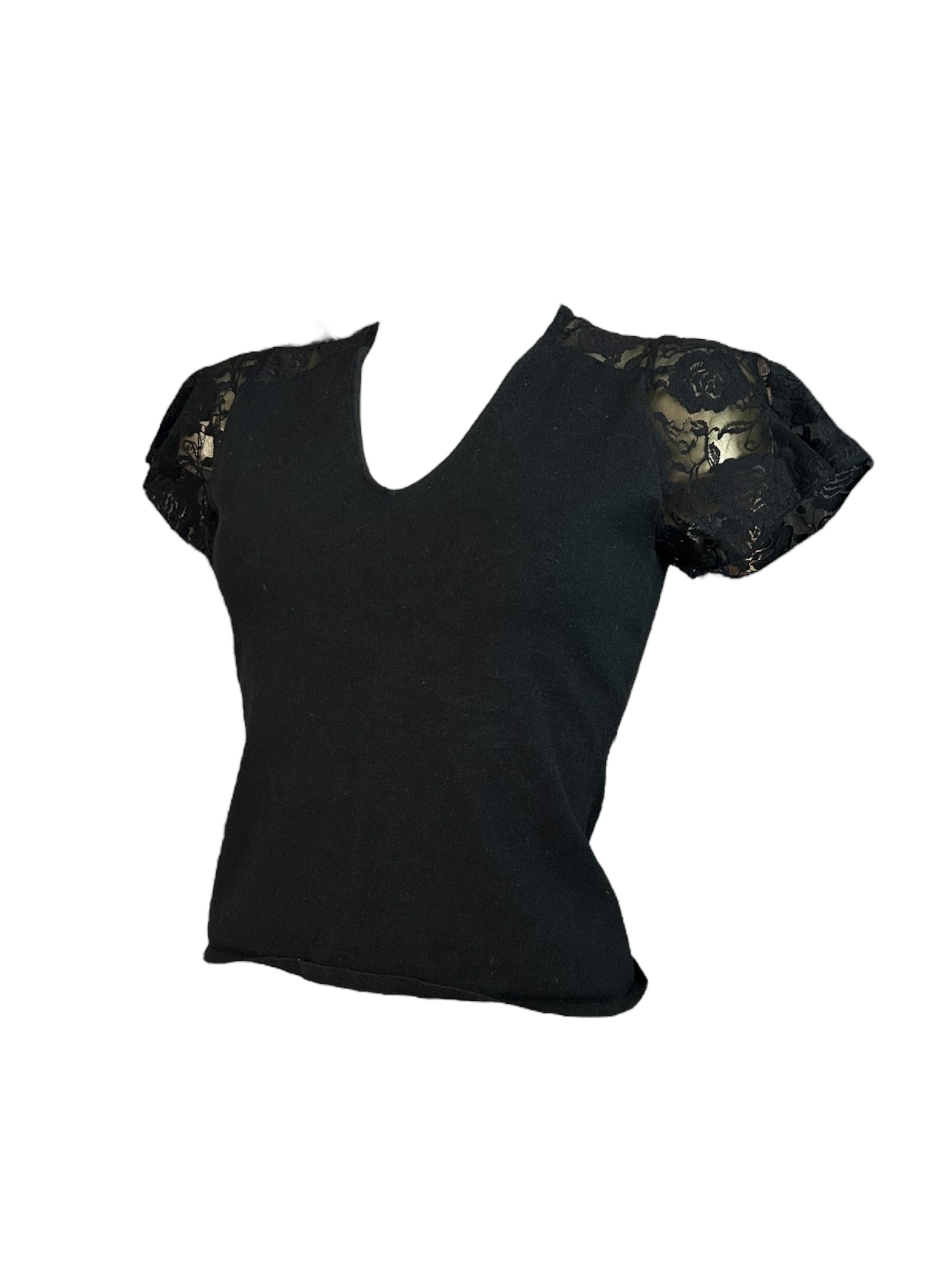 Black lace detail tee (M)