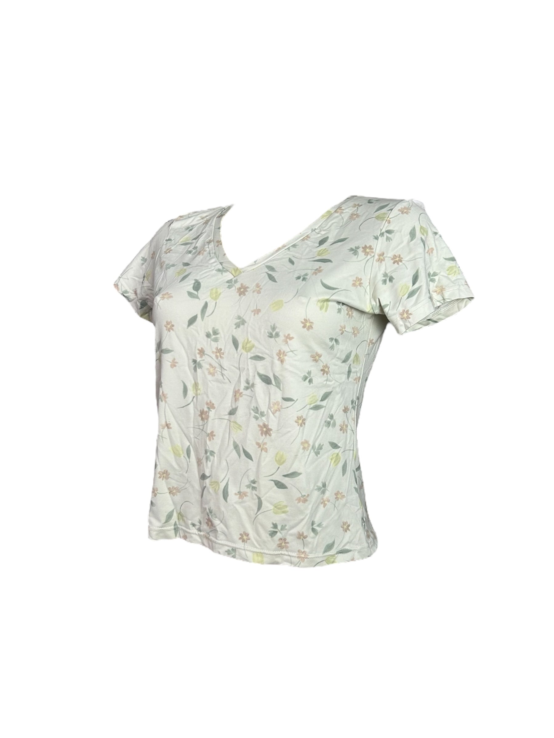 Green floral print lycra tee (L)
