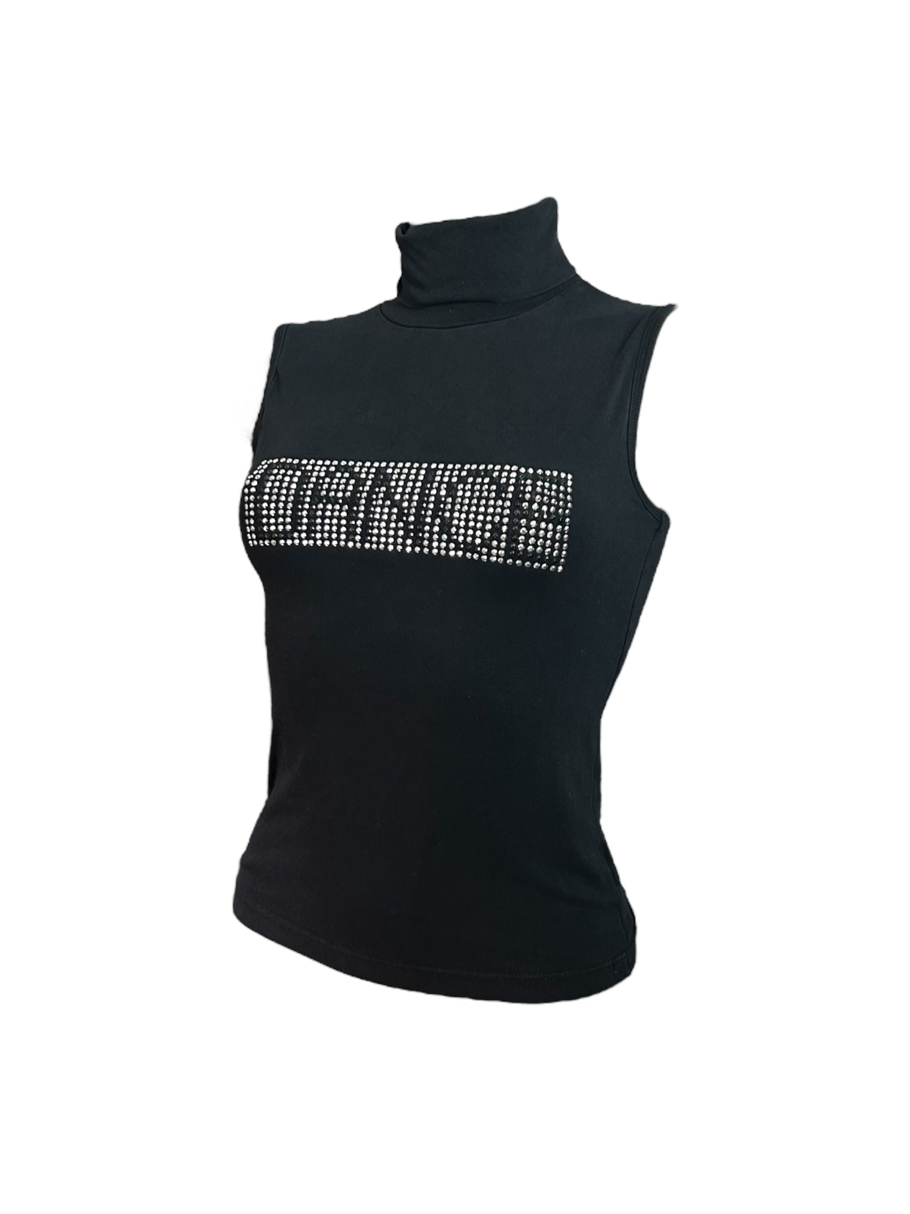 Black strass logo lycra stretchy tank top (S/M)