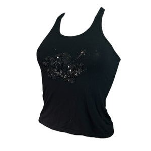 Black hibiscus sequins tank top (S/M)
