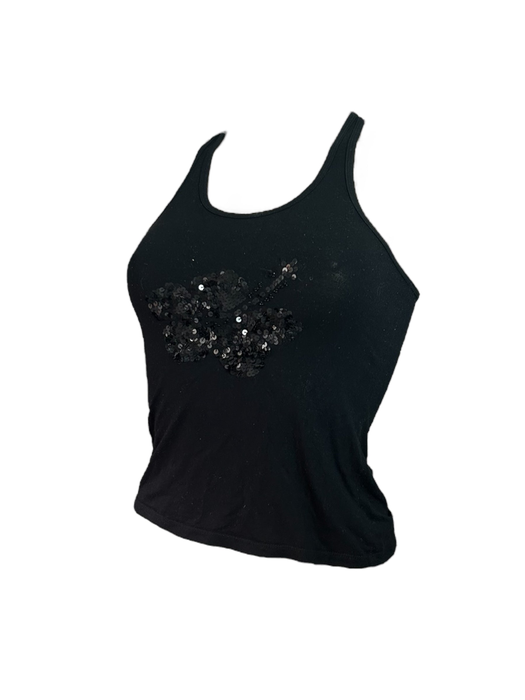Black hibiscus sequins tank top (S/M)