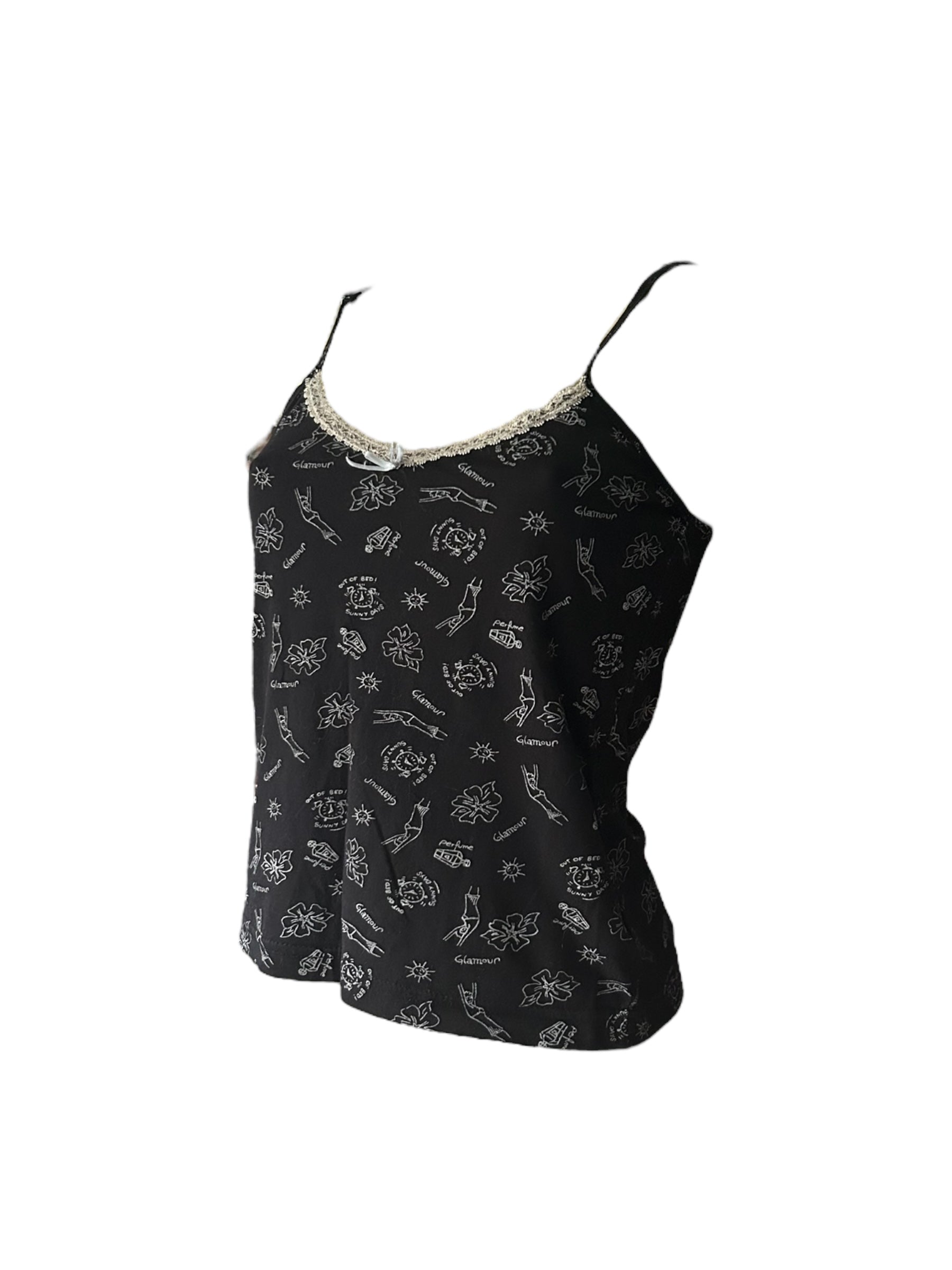 Black graphic print cami  top (XS/S)