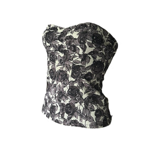 Black floral denim bustier  top (S)