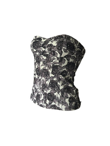 Black floral denim bustier  top (S)