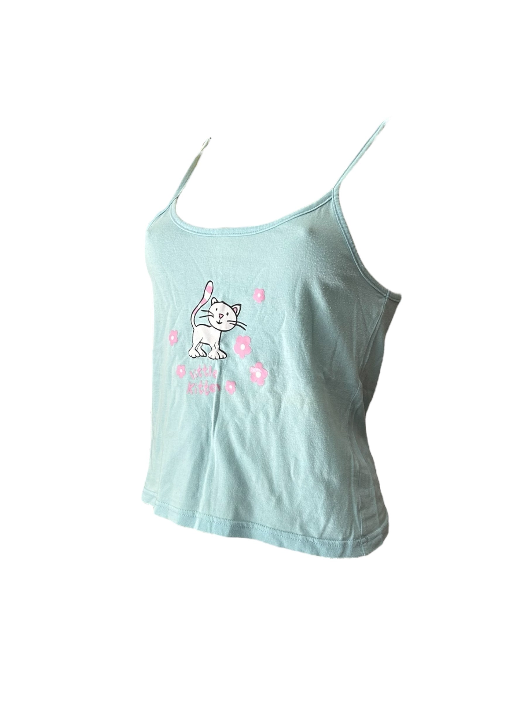 Baby blue kitty cotton cami top (M/L)