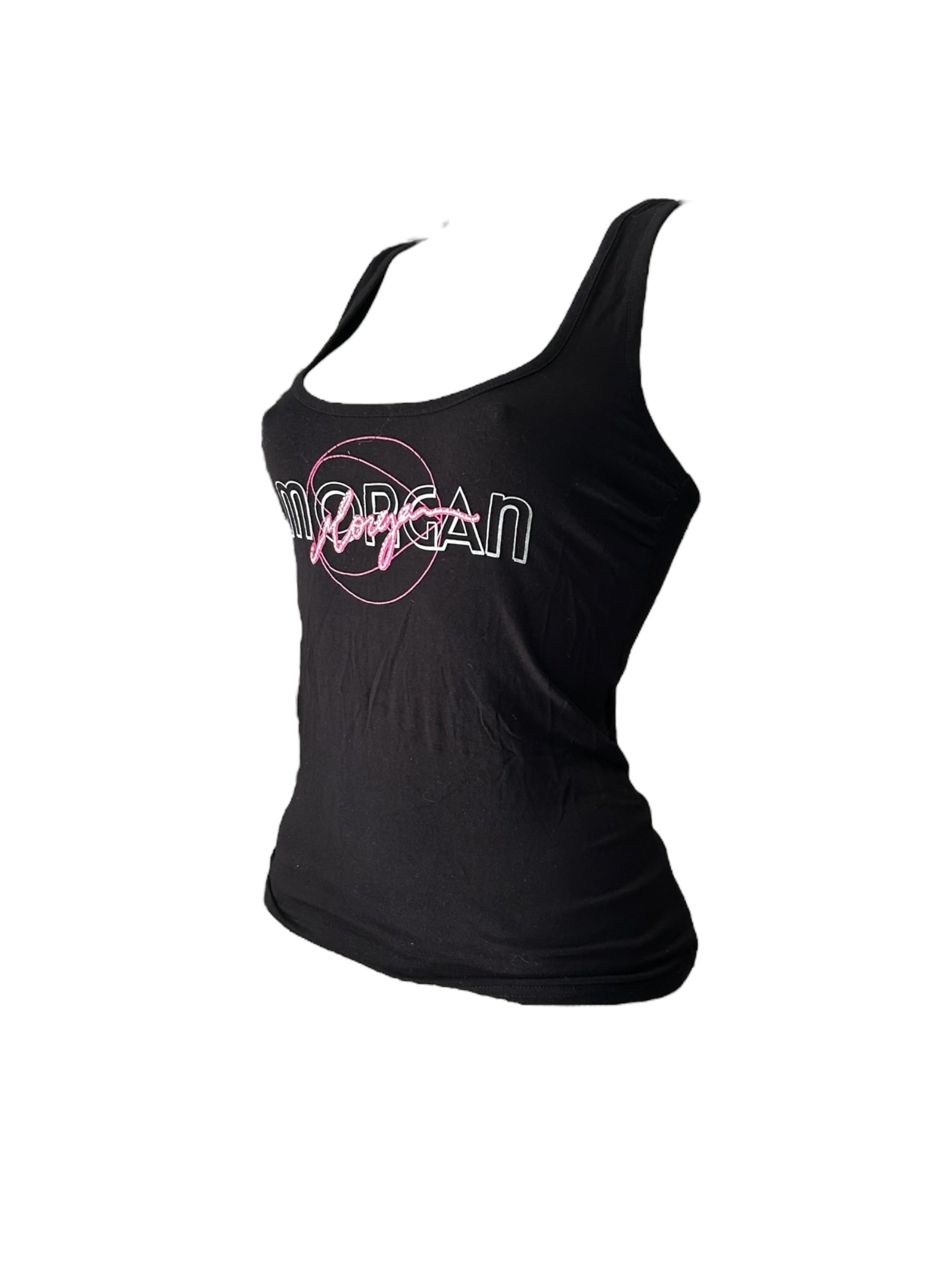 Pink & black rhinestone logo corset lace cami top 90s y2k vintage (S/M)