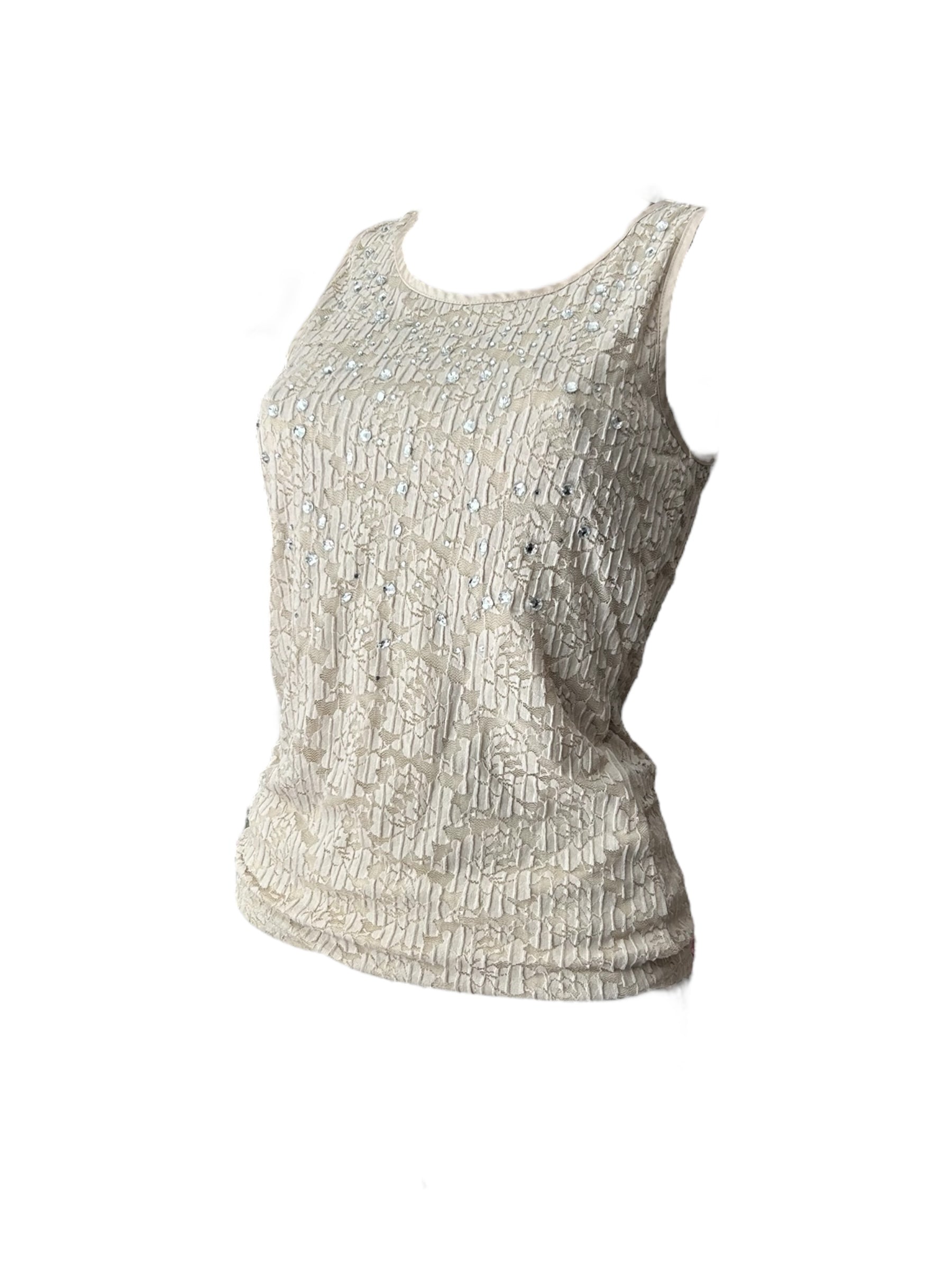 Beige lace detail tank top (S)