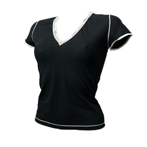 Black V neck tight fit logo tee (M)