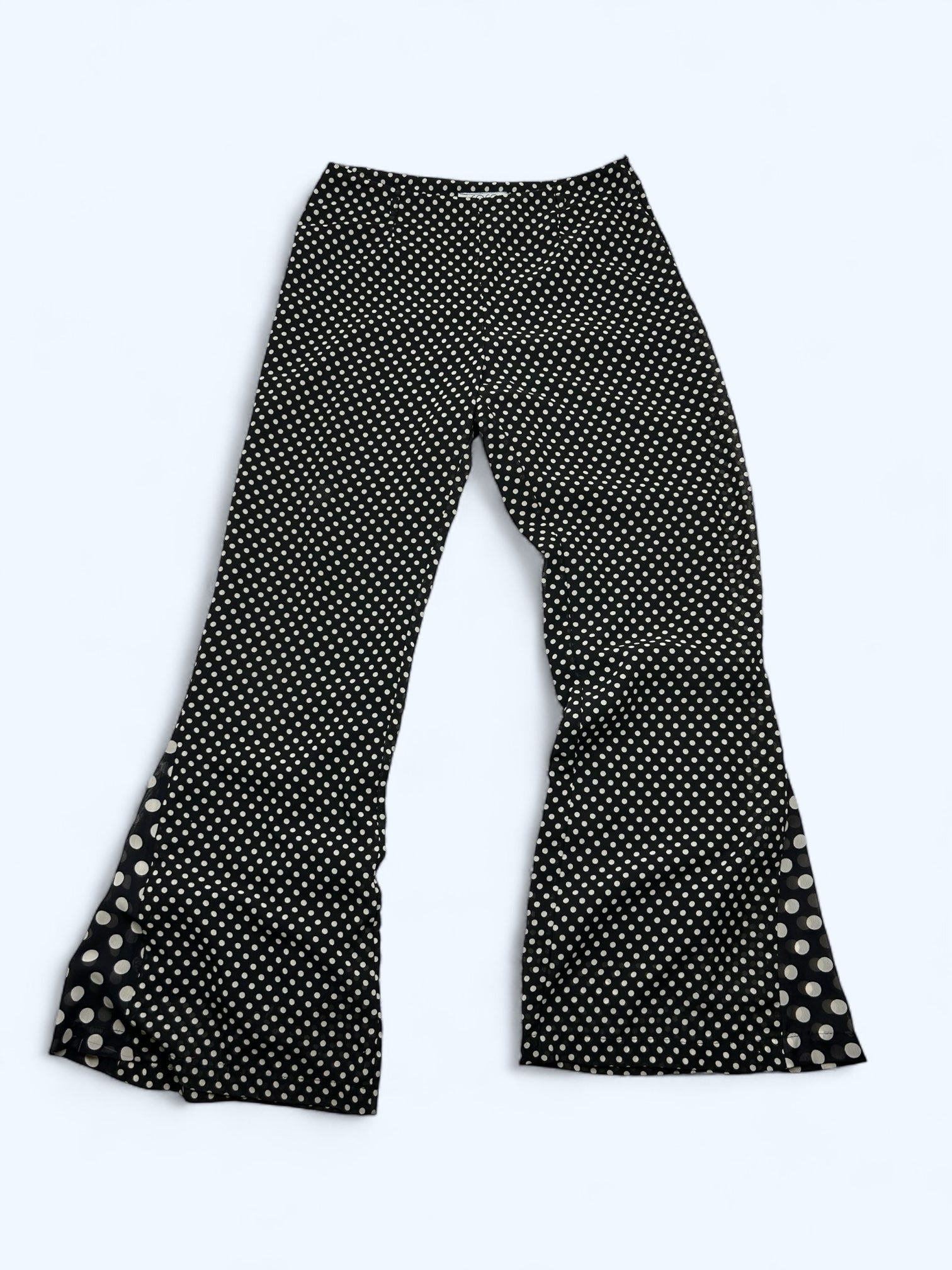 Black mid rise polka dots mesh lined flare pants (S)