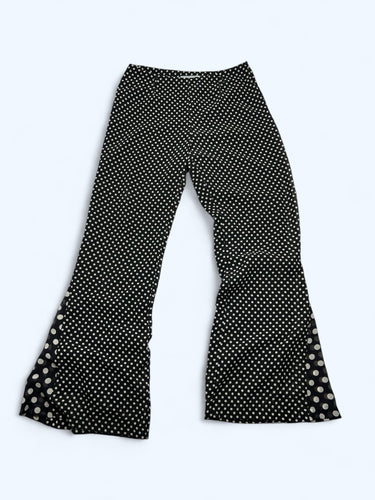 Black mid rise polka dots mesh lined flare pants (S)