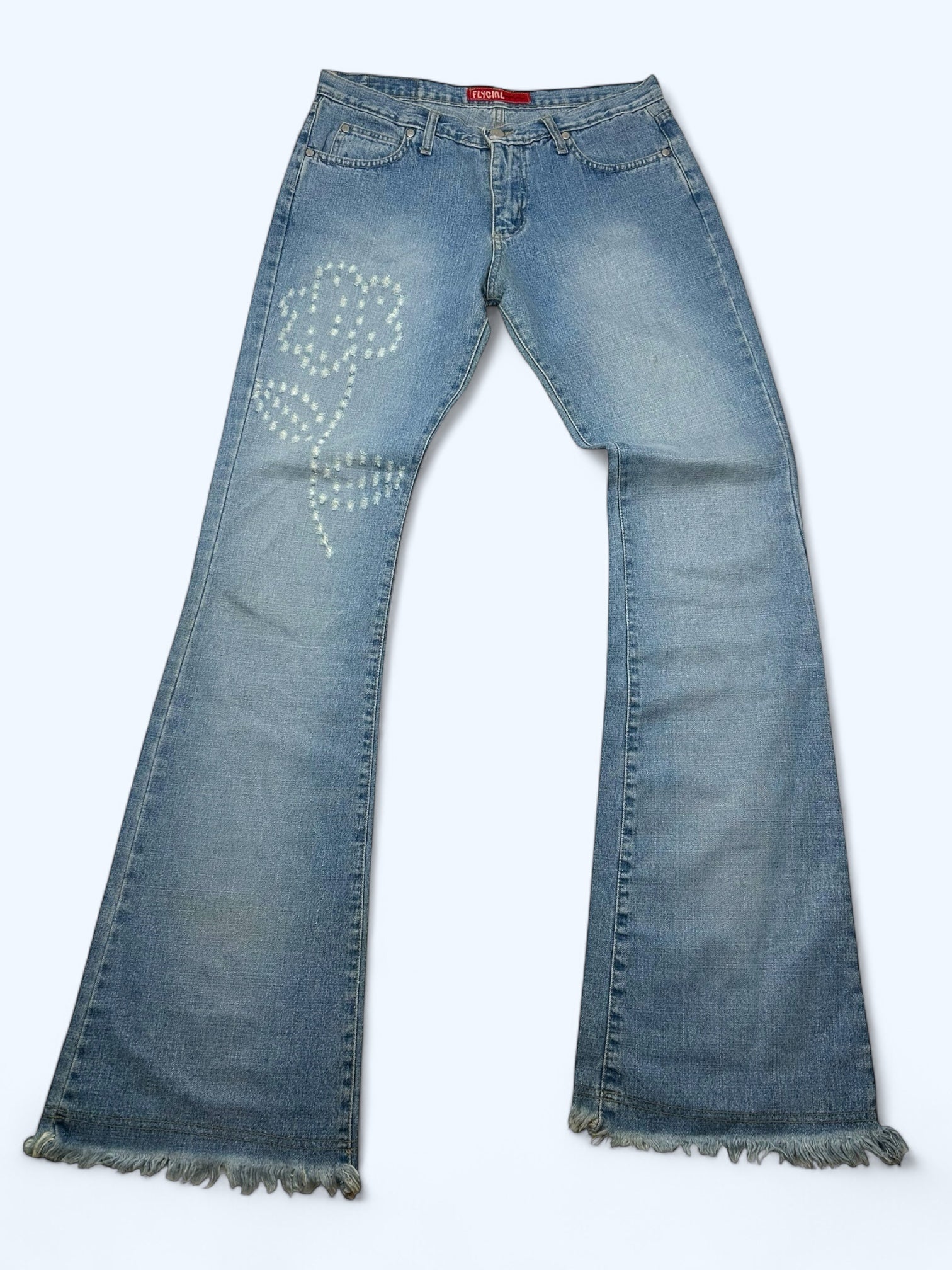 Blue denim low rise flare pants (M)