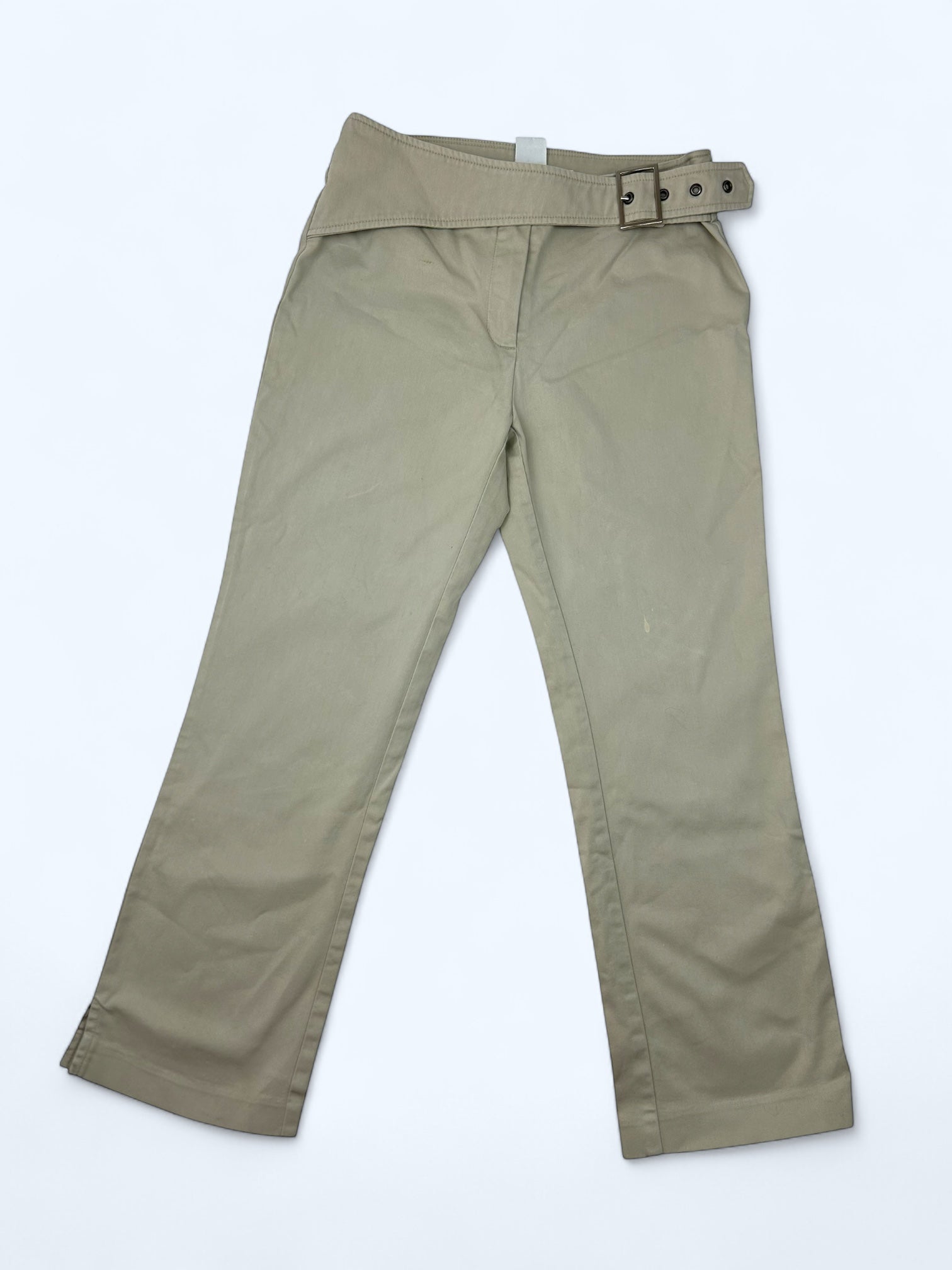 Beige low rise cotton buckle belt capri pants (XS)