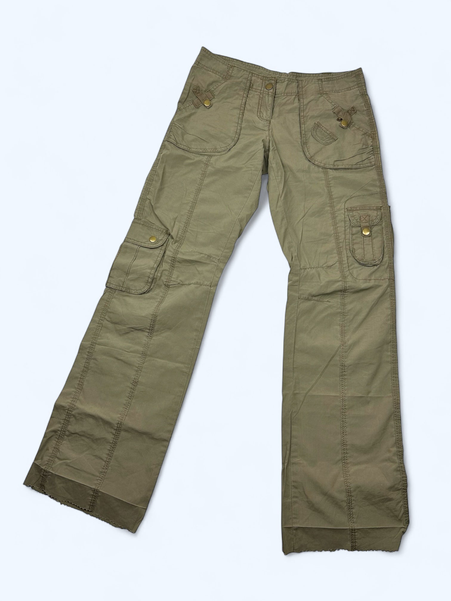 Khaki low rise cargo baggy pants (S)