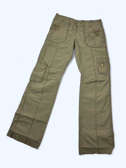 Khaki low rise cargo baggy pants (S)