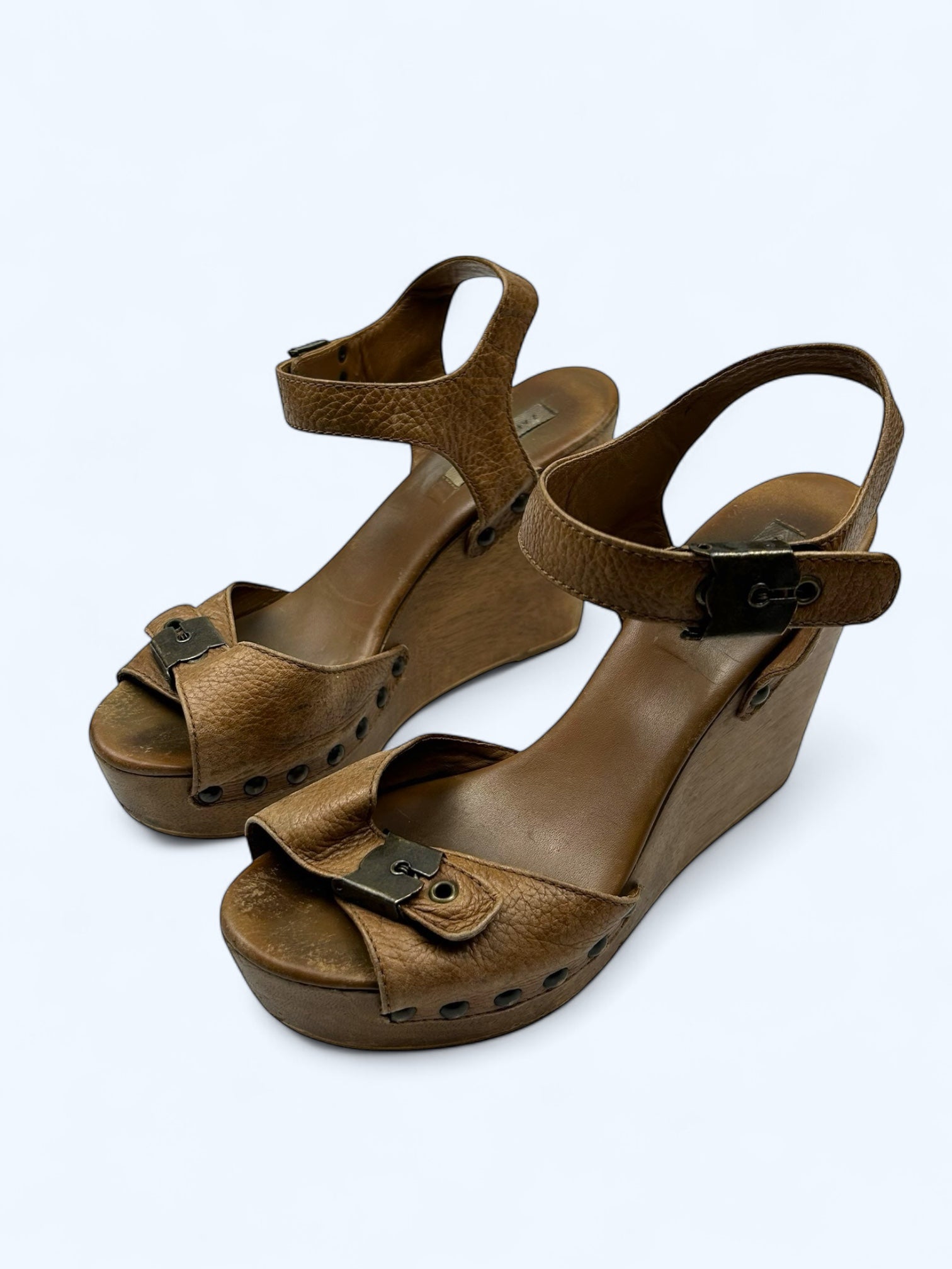 Brown real leather wedge mules (38)