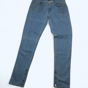 Blue denim low rise straight legs pants (S)