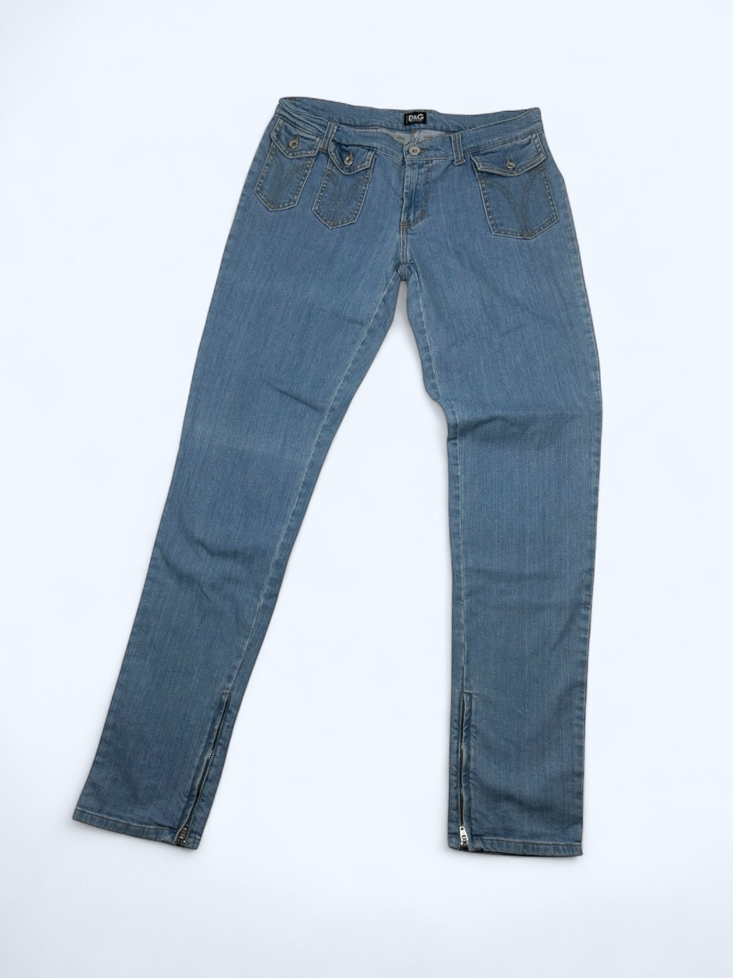 Blue denim low rise straight legs pants (S)