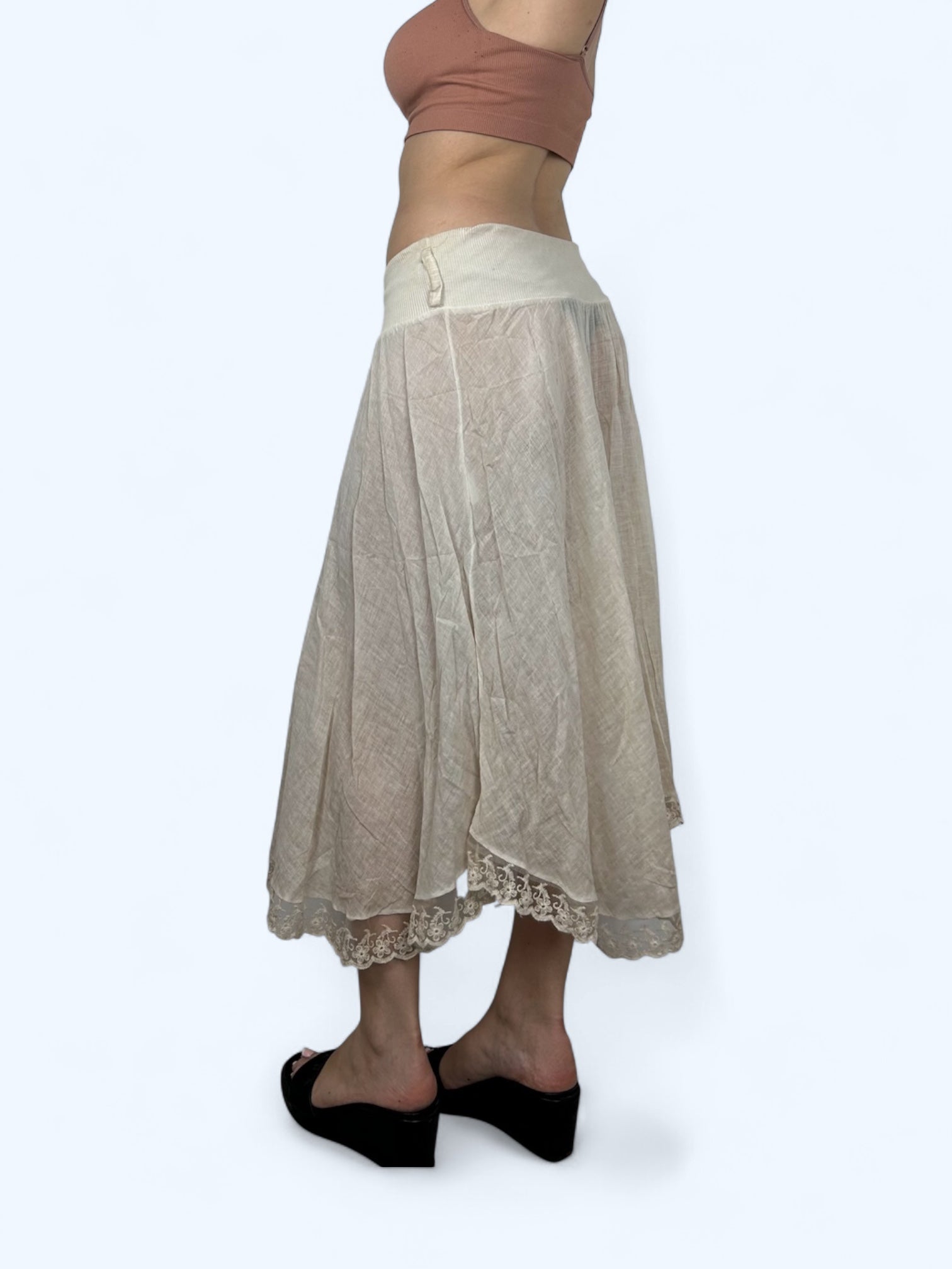 Beige see trough stretchy low rise maxi skirt (S/M)