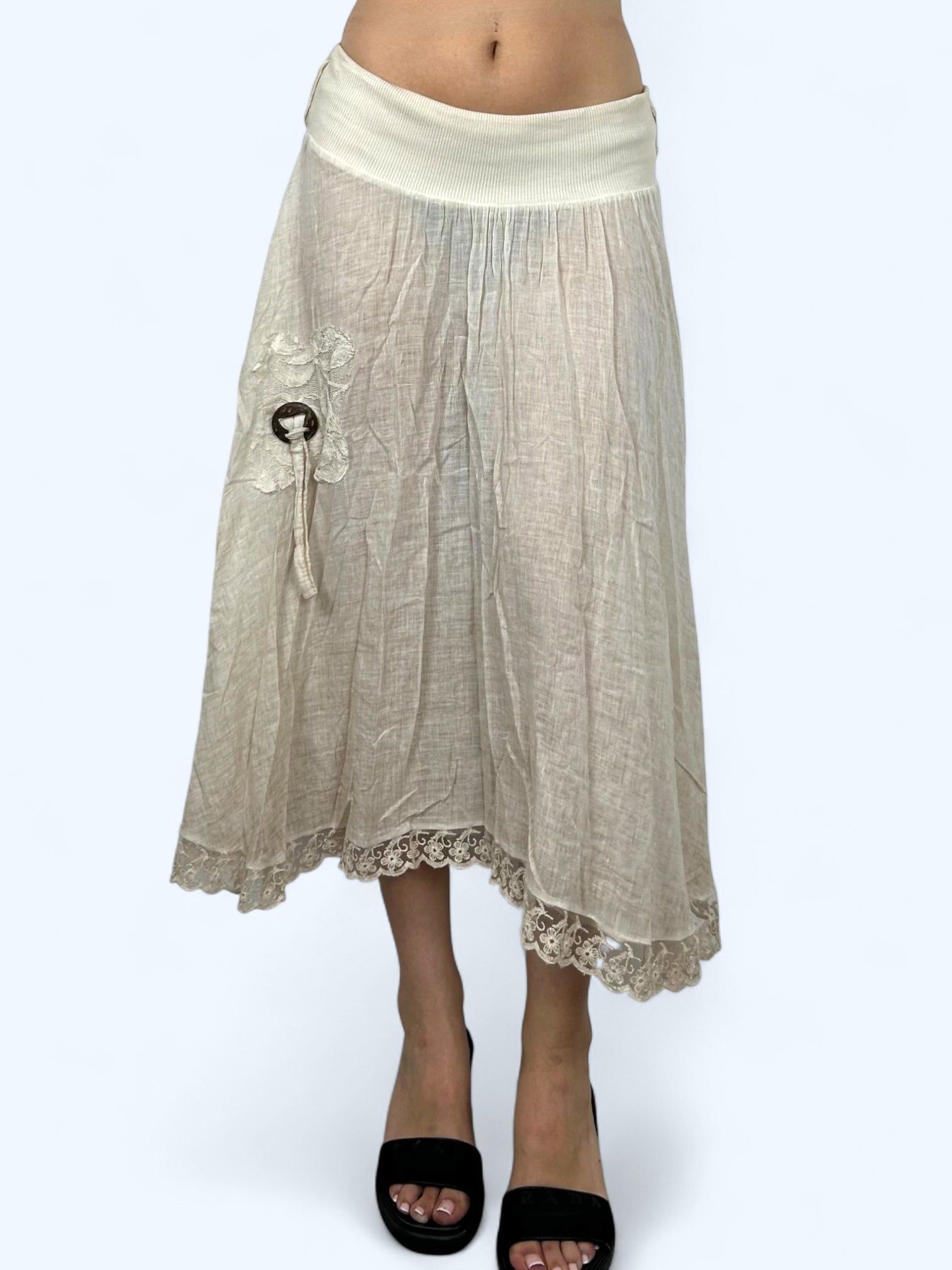 Beige see trough stretchy low rise maxi skirt (S/M)
