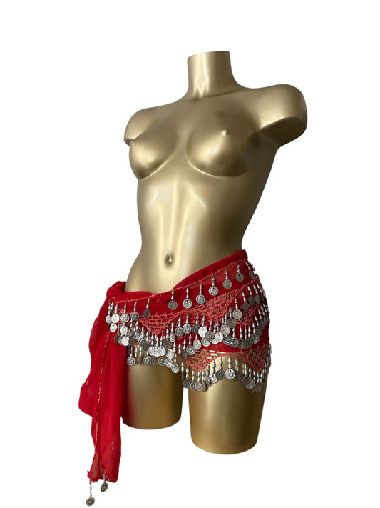 Red mesh sequins multiway pareo tie up mini skirt / top