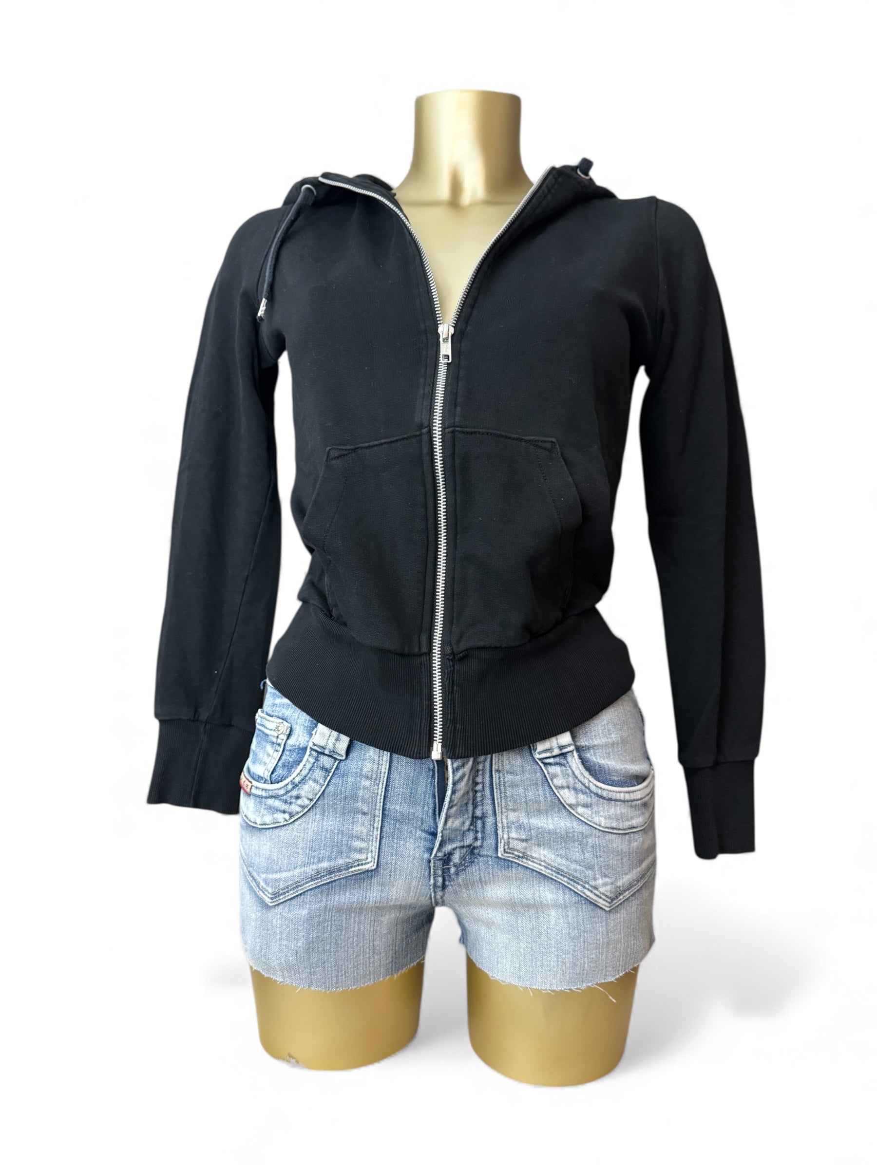 Black 100% cotton zip up sweatshirt (S)