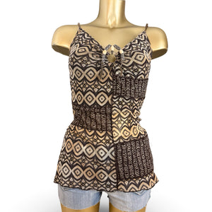 Brown graphic mesh lined cami top (M/L)